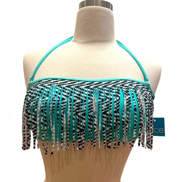 SINCE- Blue and Black Fringe Bikini Top with Halter Straps - Picture 1 of 5